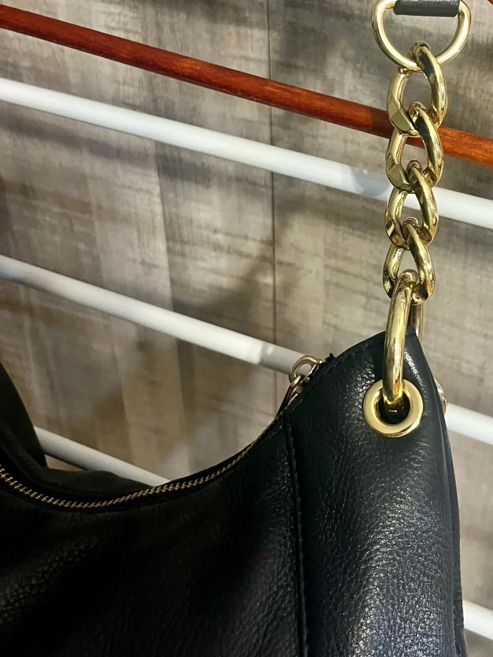Michael Kors Black Pebbled Leather Hobo with Gold-Tone Tassel Charm